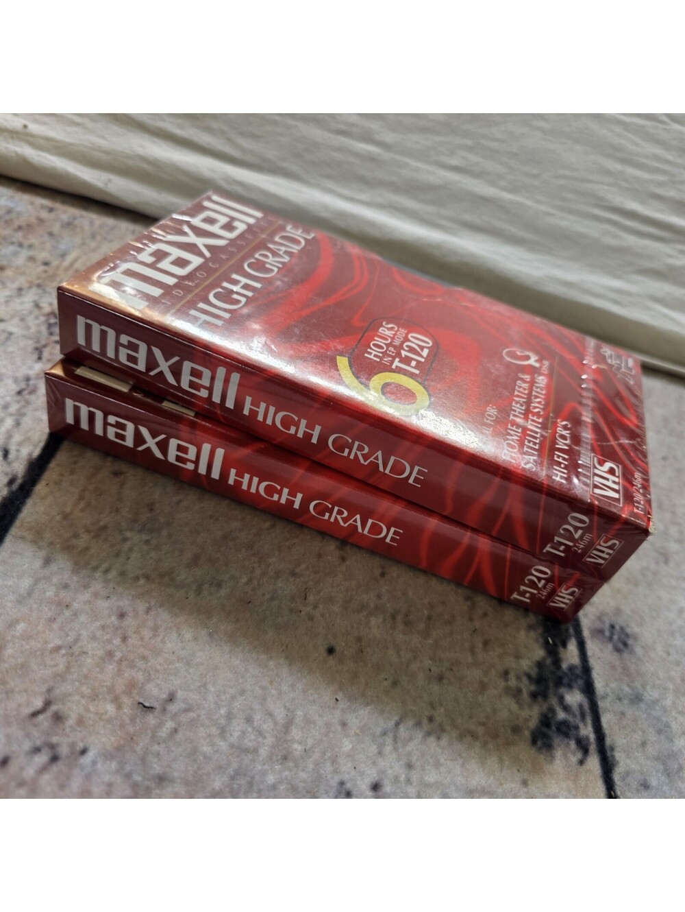 2 Maxell Blank VHS VCR Tapes High Grade 6 Hours T-120 New Sealed.